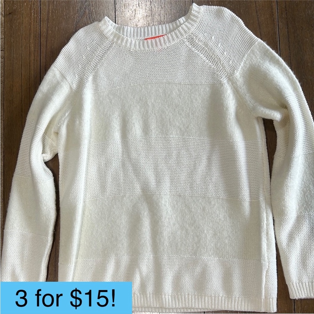 Joe Fresh White Striped Sweater Crewneck XS